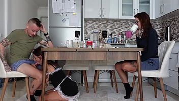 Play Fucked the housekeeper in front of his wife! Very HOT SLUT!