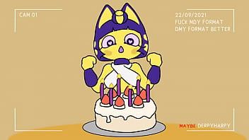 Play Ankha bouncing on the dildo on her birthday