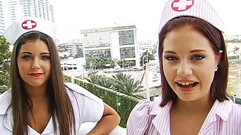 Play BRANDI BELLE - Cute Teens In Nurse Costumes Sharing One Cock #TBT